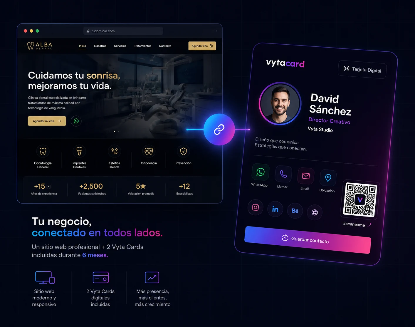 Ejemplo real de un sitio web profesional Vyta Web conectado con una tarjeta digital Vyta Card